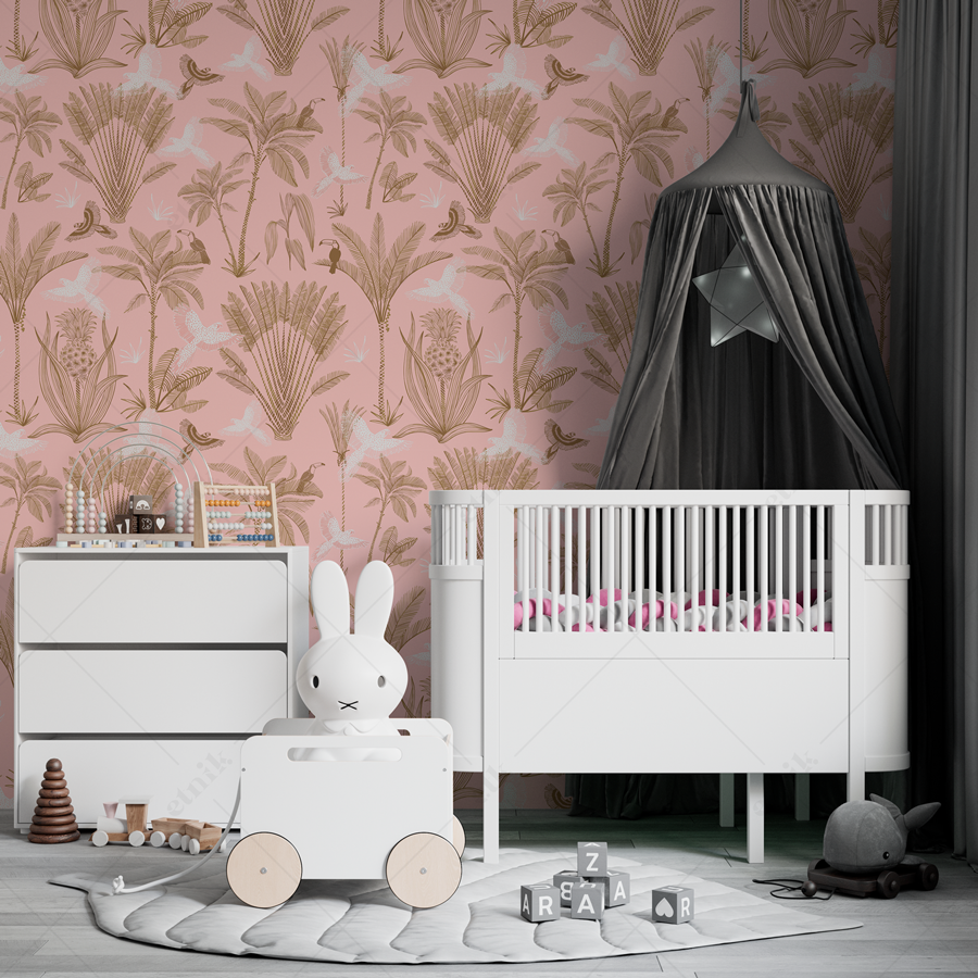 Tropical-Rosado-Guacamayo-cuna-docél-gris-WEBz